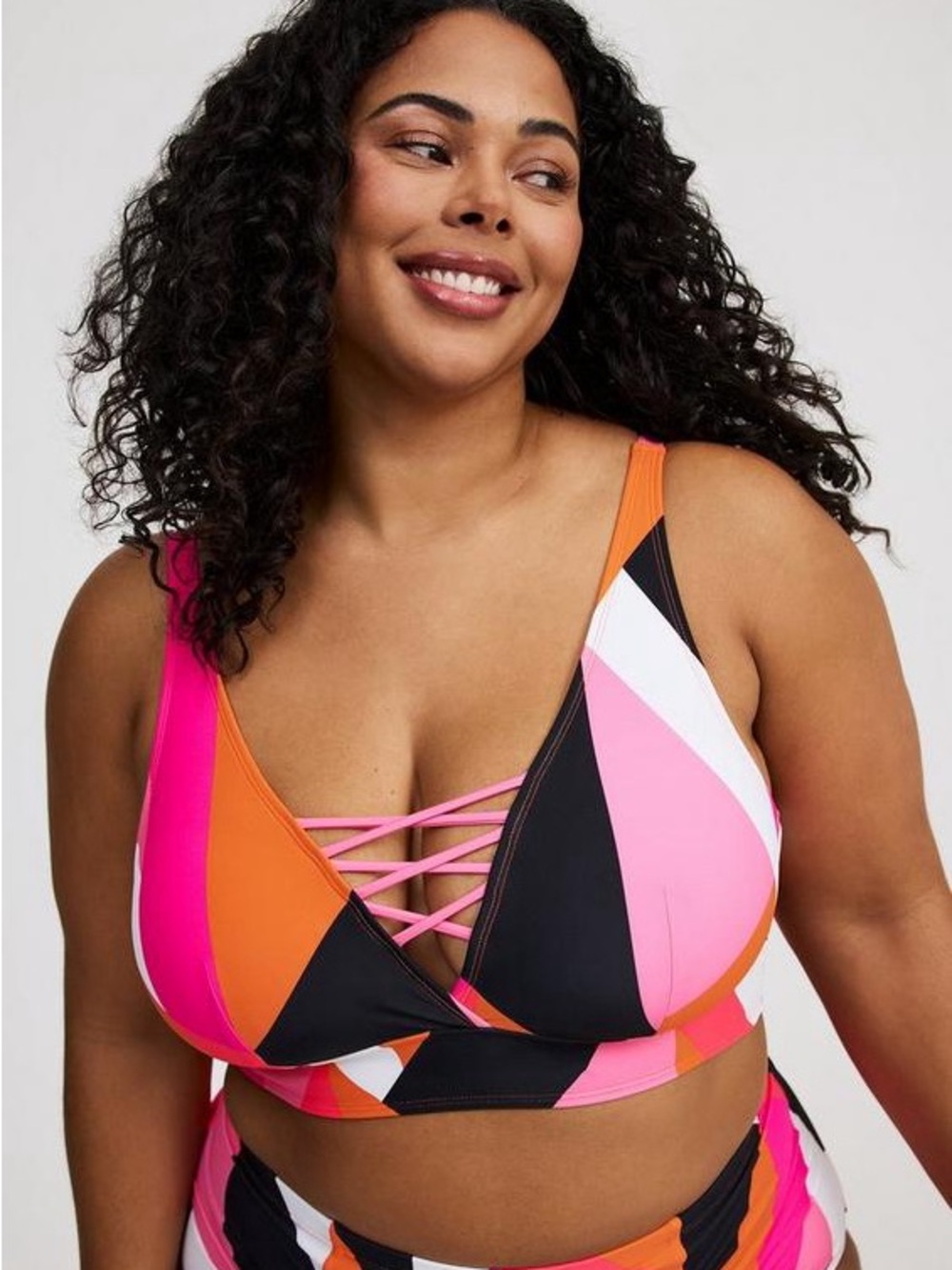 Torrid Wireless XO Triangle Bikini Top Giant Geo Neon Pink 1 1X 14 16 NEW